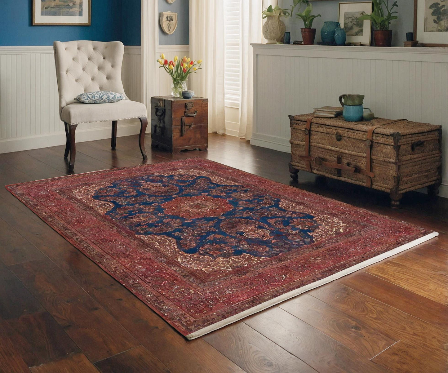 Red Vintage Oriental Rug: Classic Washable Rug with Tassels