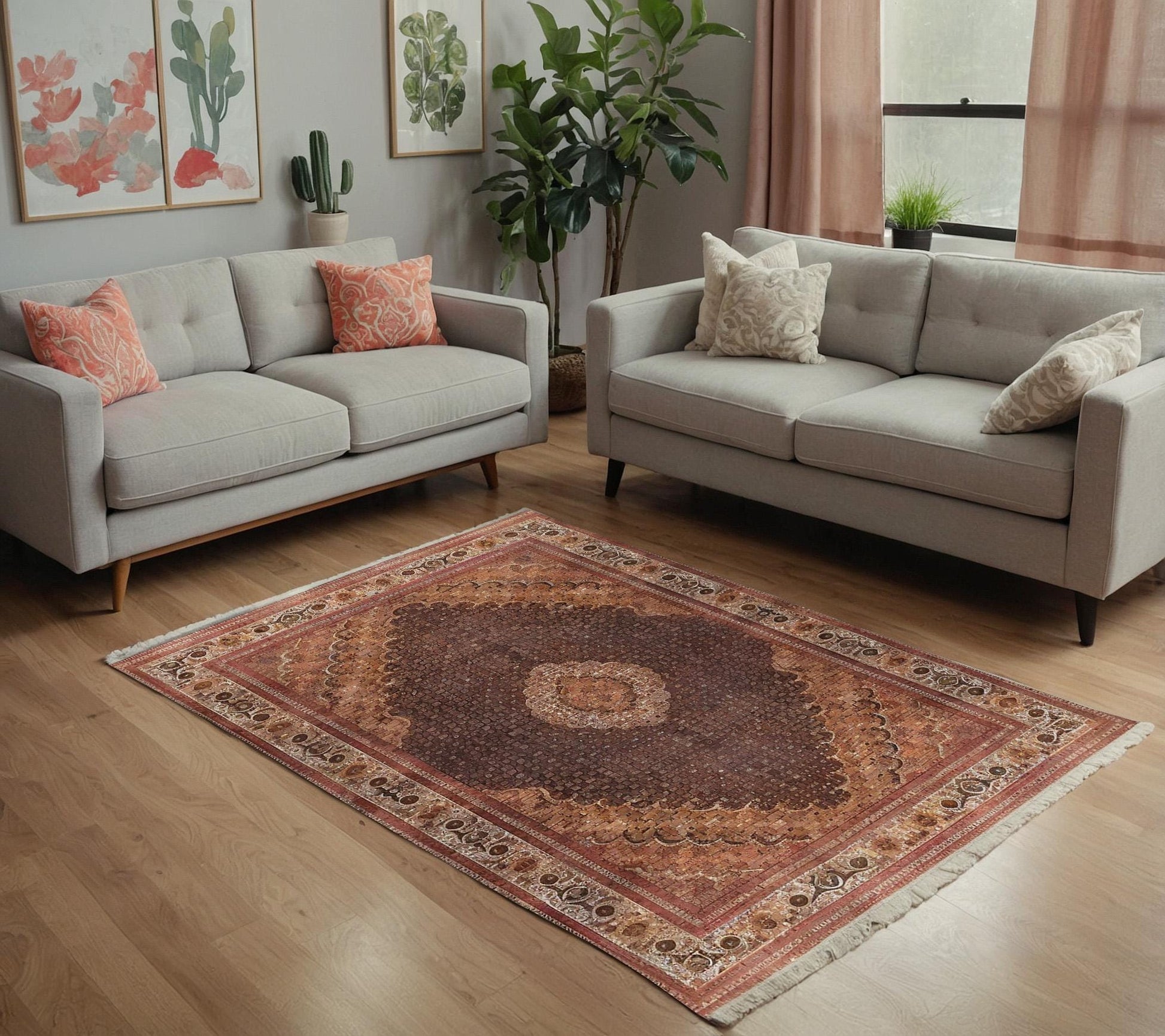 Black Vintage Rug: Washable Classic Rug with Tassels