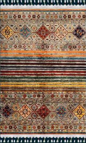 Beige Vintage Rug: Washable Living Room Rug with Tassels