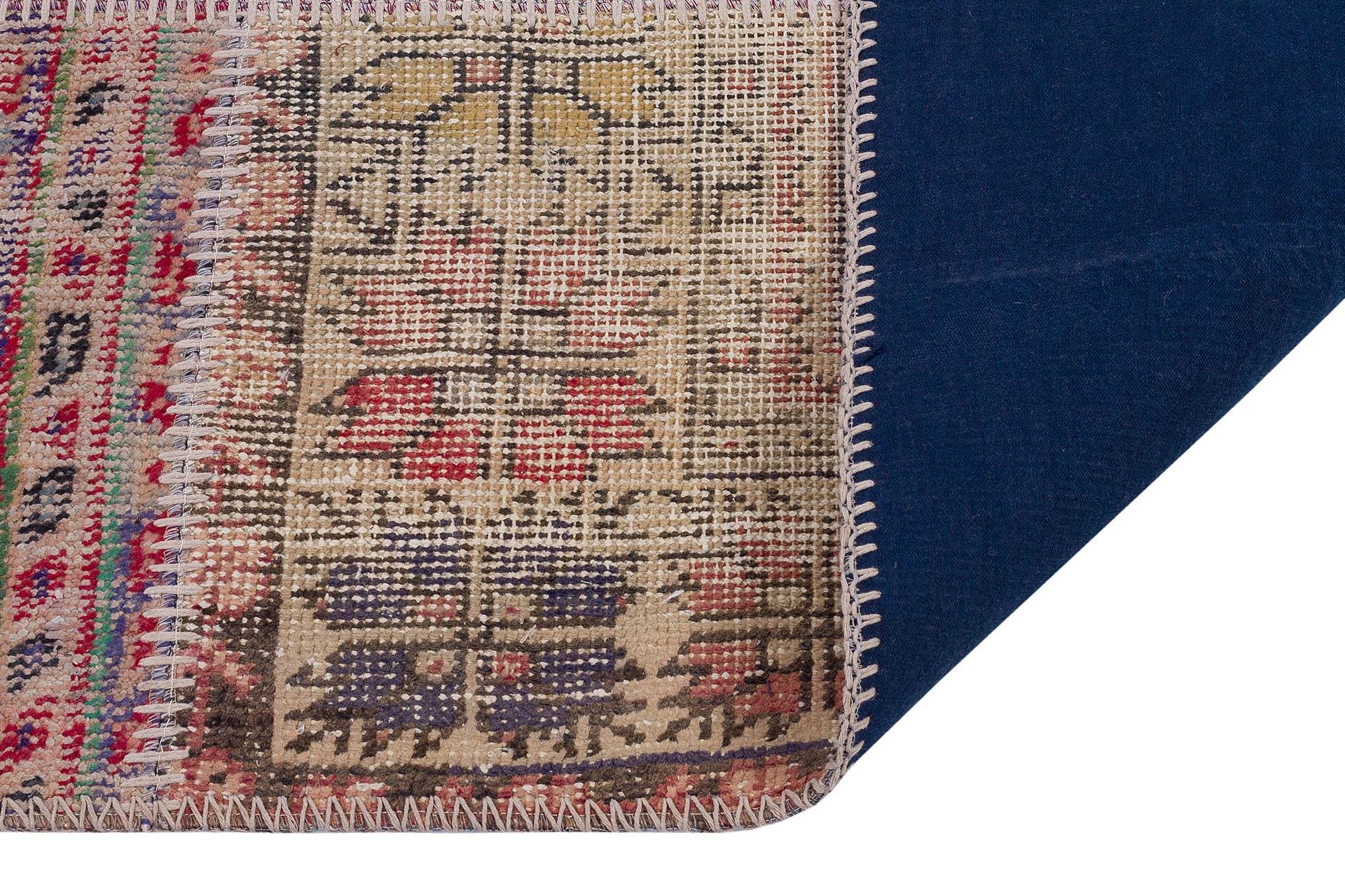 4x6 Handmade Wool Turkish Patchwork Rug: Vintage Bohemian Area Rug