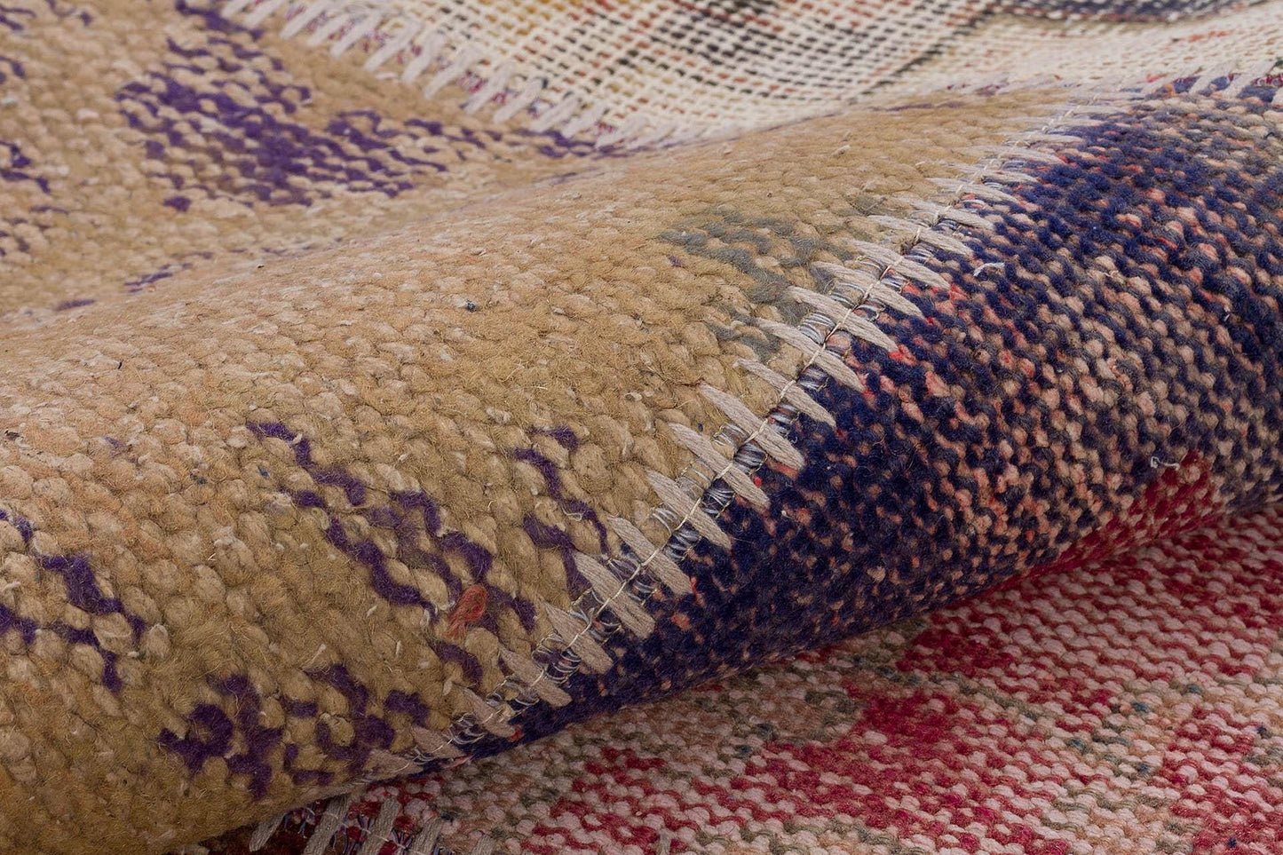Handmade Wool Turkish Patchwork Rug: Vintage Bohemian Area Rug (4x6)