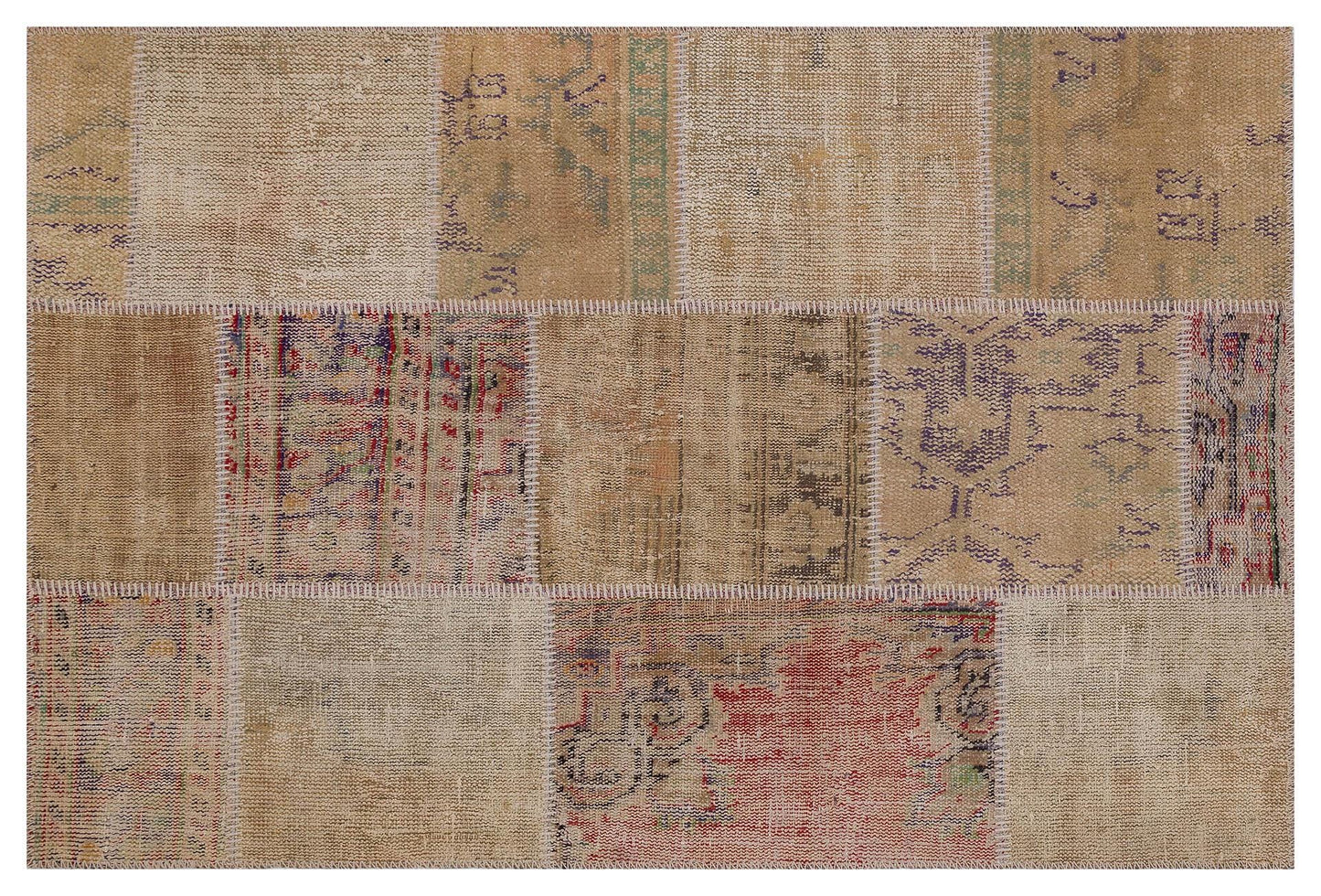 Handmade Wool Turkish Patchwork Rug: Vintage Bohemian Area Rug (4x6)