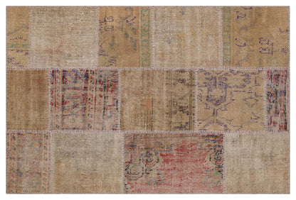 Handmade Wool Turkish Patchwork Rug: Vintage Bohemian Area Rug (4x6)