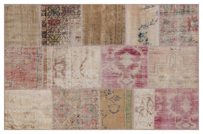 Handmade Wool Turkish Patchwork Rug: 4x6 Vintage Bohemian Area Rug