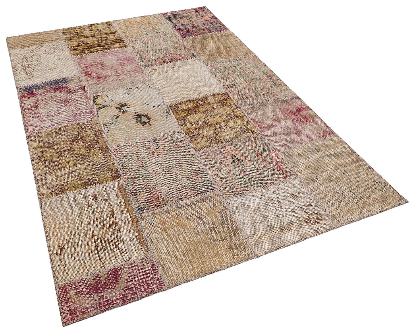 5x8 Handmade Wool Turkish Patchwork Rug: Vintage Bohemian Area Rug