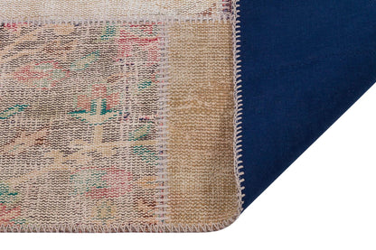 5x8 Handmade Wool Turkish Patchwork Rug: Vintage Bohemian Area Rug