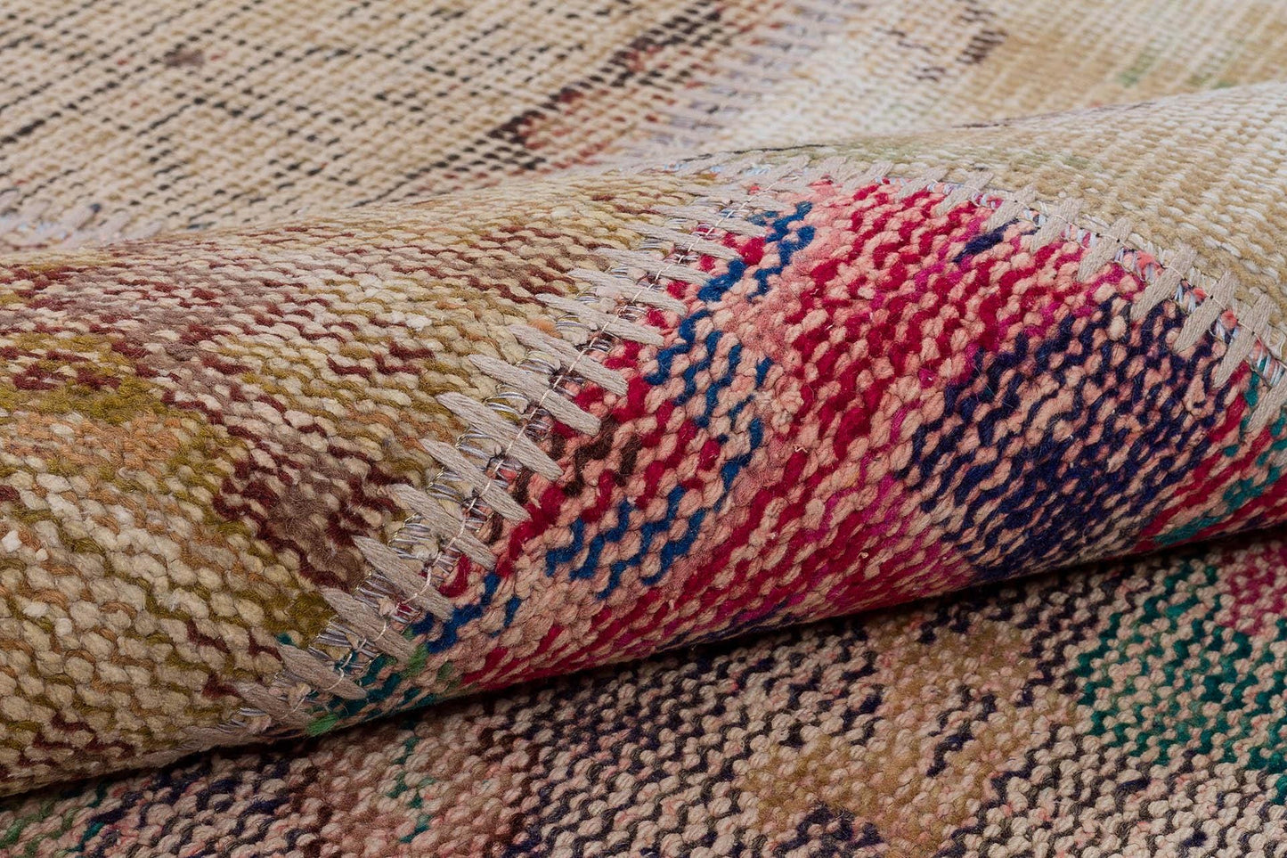 5x8 Handmade Wool Turkish Patchwork Rug: Vintage Bohemian Area Rug