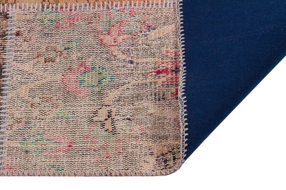 Handmade Wool Turkish Patchwork Rug: Vintage Bohemian Area Rug (5x8)