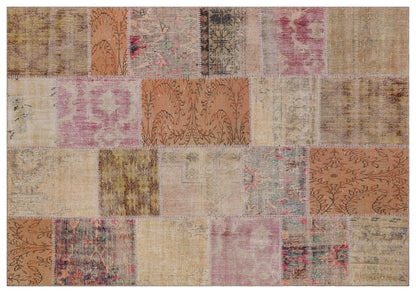 Handmade Wool Turkish Patchwork Rug: Vintage Bohemian Area Rug (5x8)