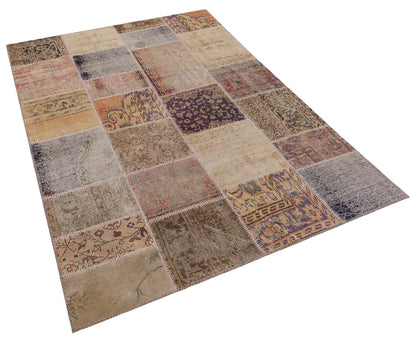 Handmade Wool Turkish Patchwork Rug: Vintage Bohemian Area Rug (5x8)
