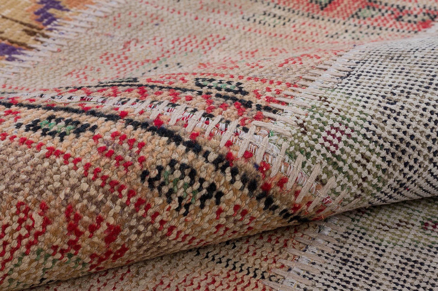 Handmade Wool Turkish Patchwork Rug: Vintage Bohemian Area Rug (5x8)