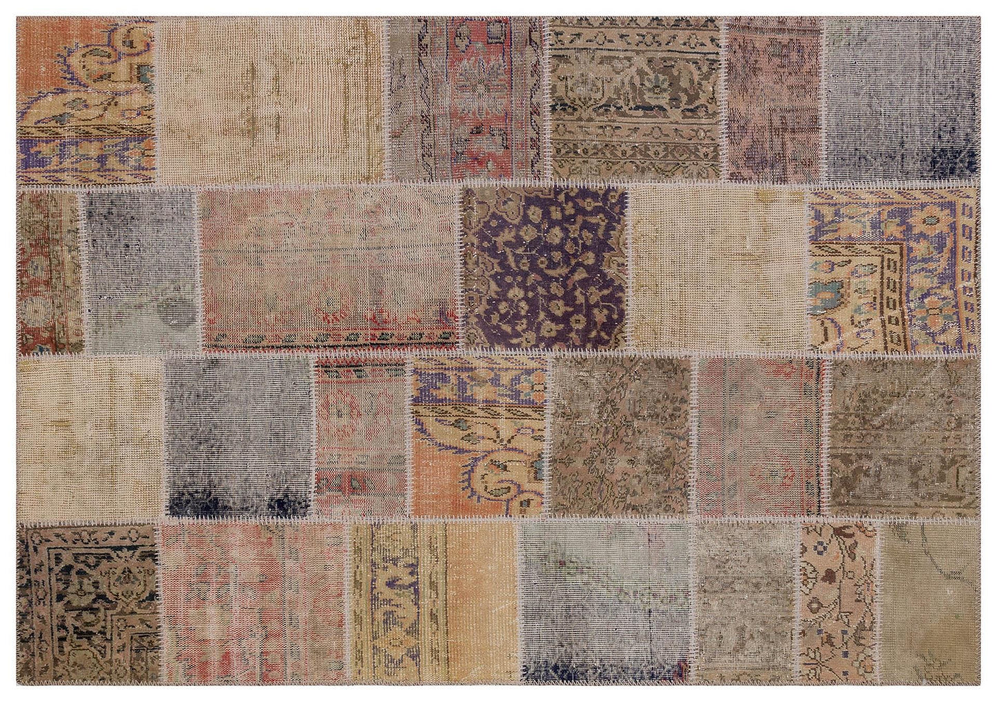 Handmade Wool Turkish Patchwork Rug: Vintage Bohemian Area Rug (5x8)