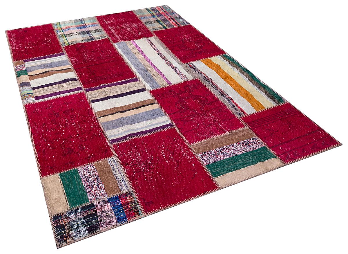 5.6x8, Handmade Wool Turkish Patchwork Rug – Vintage, Bohemian, One-of-a-Kind Area Rug
