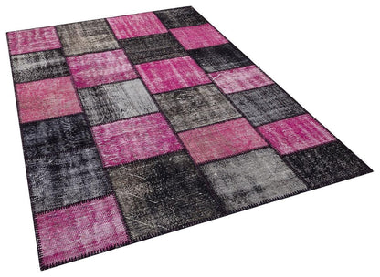 5.6x8, Handmade Wool Turkish Patchwork Rug – Vintage, Bohemian, One-of-a-Kind Area Rug