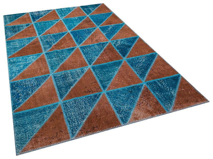 5.6x8, Handmade Wool Turkish Patchwork Rug – Vintage, Bohemian, One-of-a-Kind Area Rug