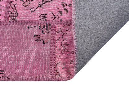Handmade Wool Turkish Patchwork Rug: Vintage Pink Bohemian Area Rug (4.2x5.4)