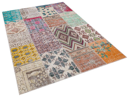 5x8, Handmade Wool Turkish Patchwork Rug – Vintage, Bohemian, One-of-a-Kind Area Rug