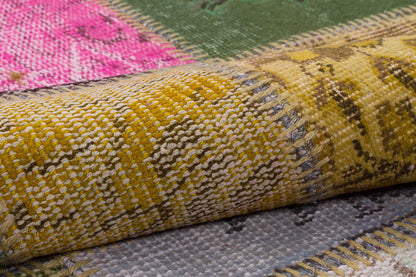 3.3x8.2, Handmade Wool Turkish Patchwork Rug – Vintage, Bohemian, One-of-a-Kind Area Rug