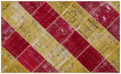 5.6x8, Handmade Wool Turkish Patchwork Rug – Vintage, Bohemian, One-of-a-Kind Area Rug