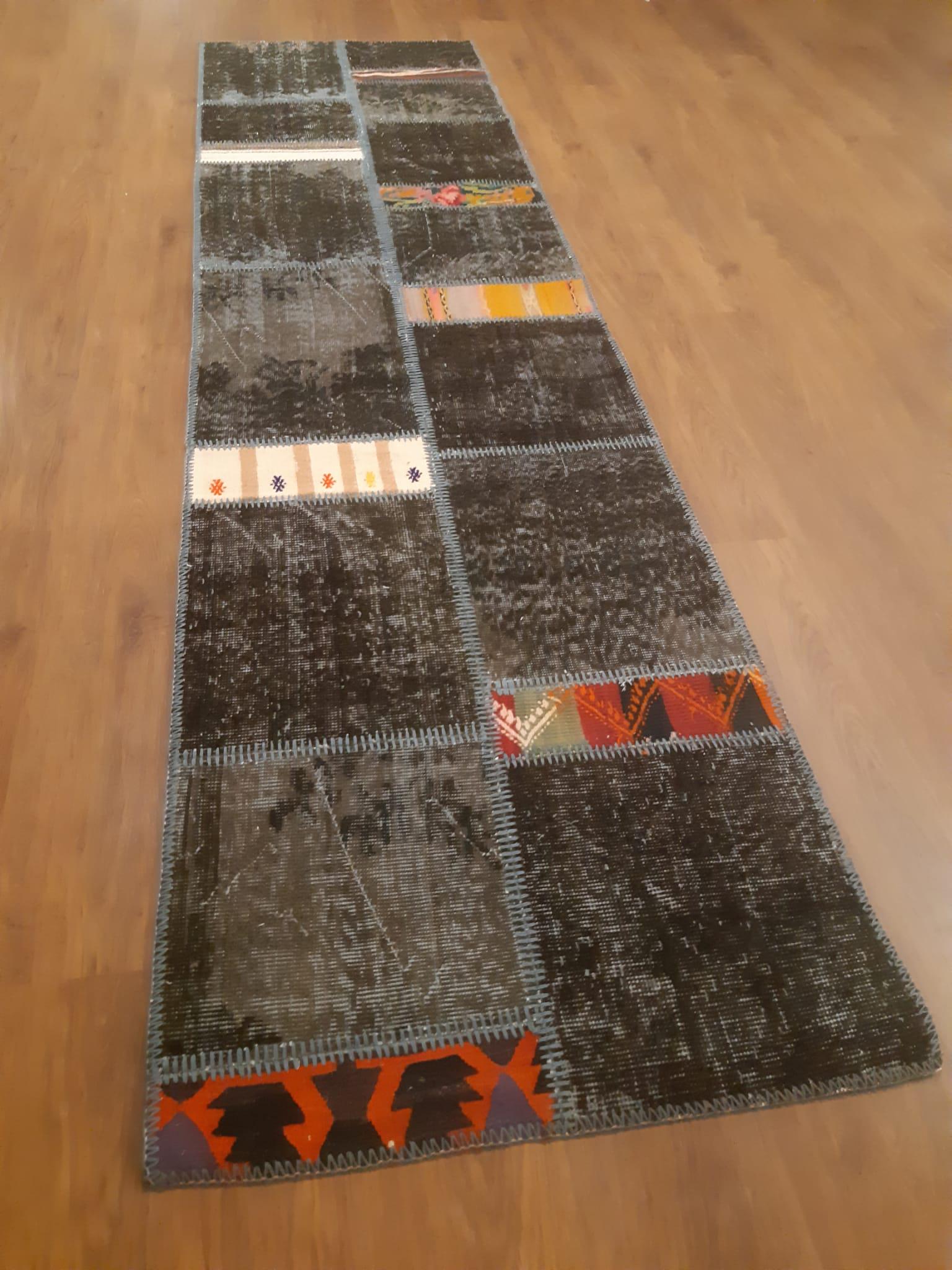 2.6x9.8, Handmade Wool Turkish Patchwork Rug – Vintage, Bohemian, One-of-a-Kind Area Rug