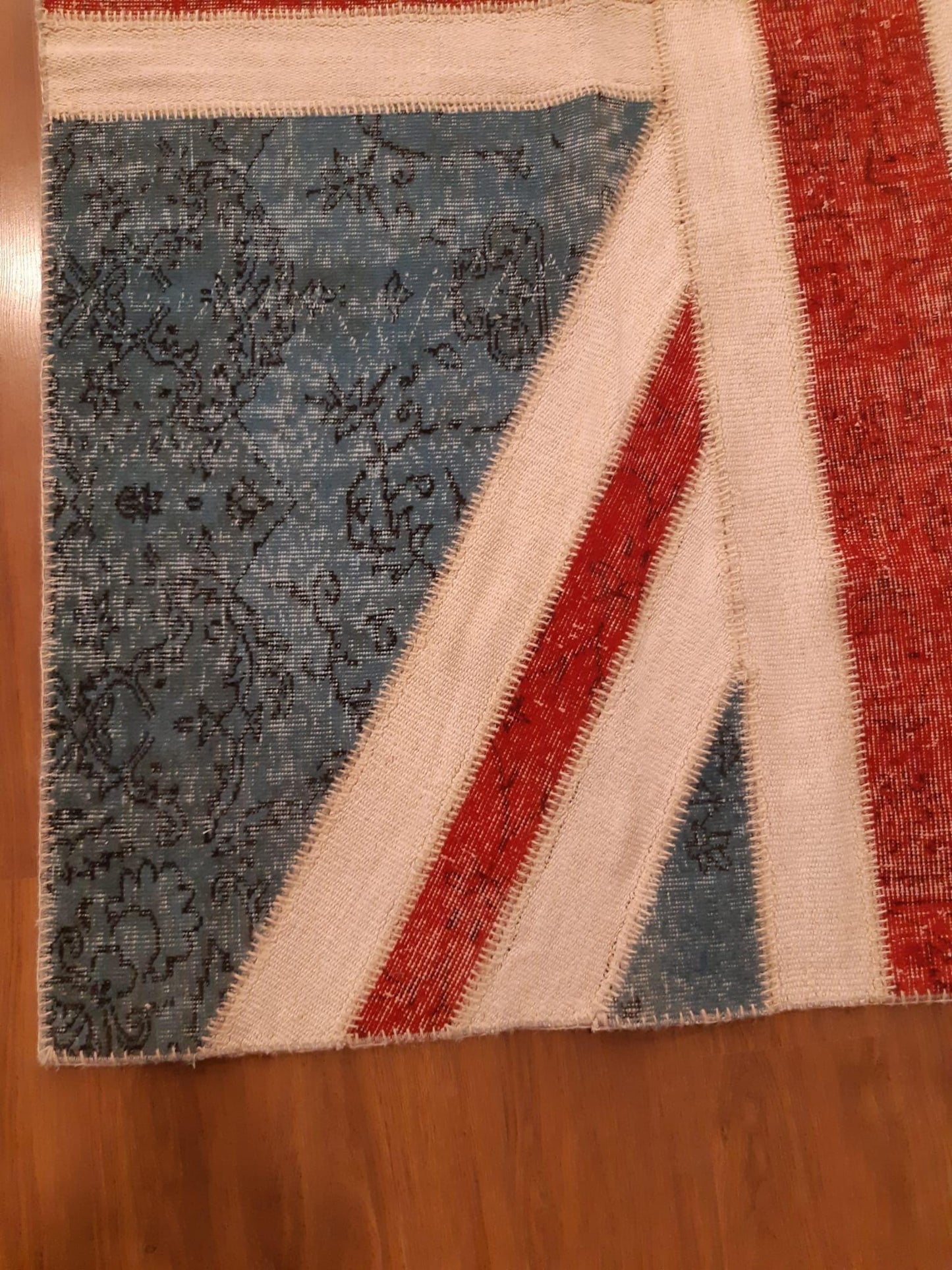 British Flag Patchwork Rug: Handmade Wool Anatolian Design