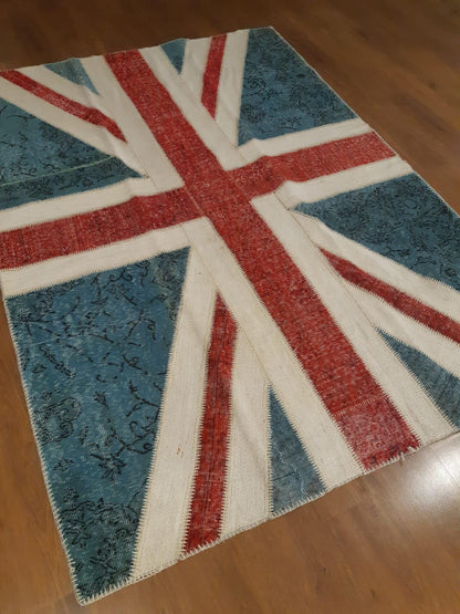 British Flag Patchwork Rug: Handmade Wool Anatolian Design