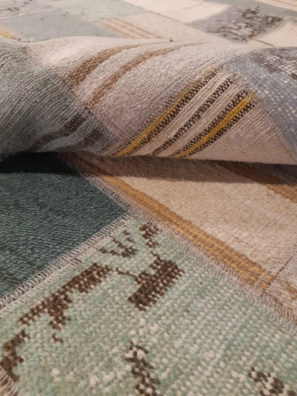 5.6x8, Handmade Wool Turkish Patchwork Rug – Vintage, Bohemian, One-of-a-Kind Area Rug