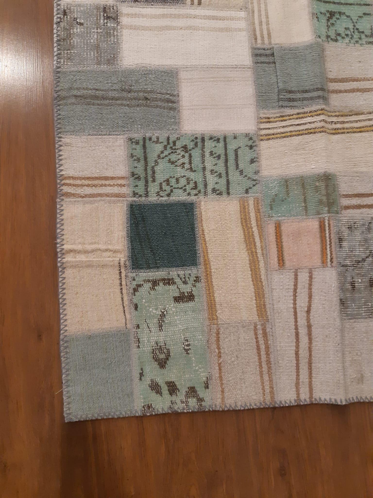 5.6x8, Handmade Wool Turkish Patchwork Rug – Vintage, Bohemian, One-of-a-Kind Area Rug