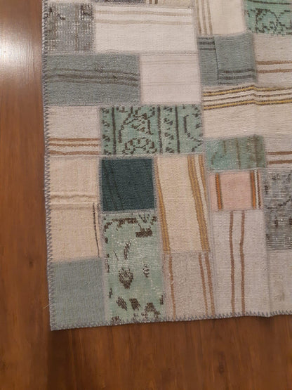 5.6x8, Handmade Wool Turkish Patchwork Rug – Vintage, Bohemian, One-of-a-Kind Area Rug
