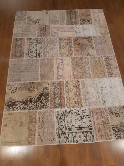 5x8, Handmade Wool Turkish Patchwork Rug – Vintage, Bohemian, One-of-a-Kind Area Rug