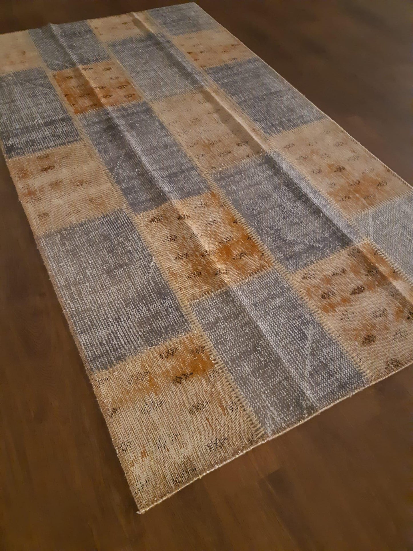 4.3x7.9, Handmade Wool Turkish Patchwork Rug – Vintage, Bohemian, One-of-a-Kind Area Rug