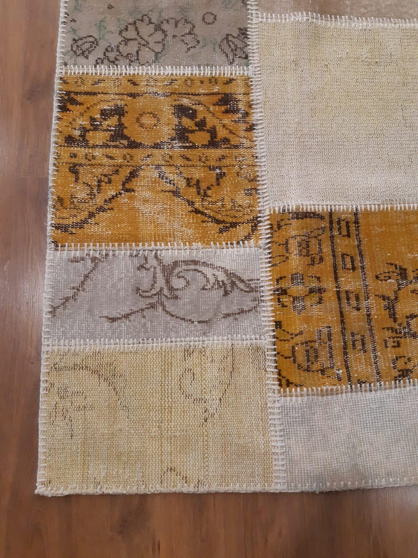 5.4x7.4, Handmade Wool Turkish Patchwork Rug – Vintage, Bohemian, One-of-a-Kind Area Rug