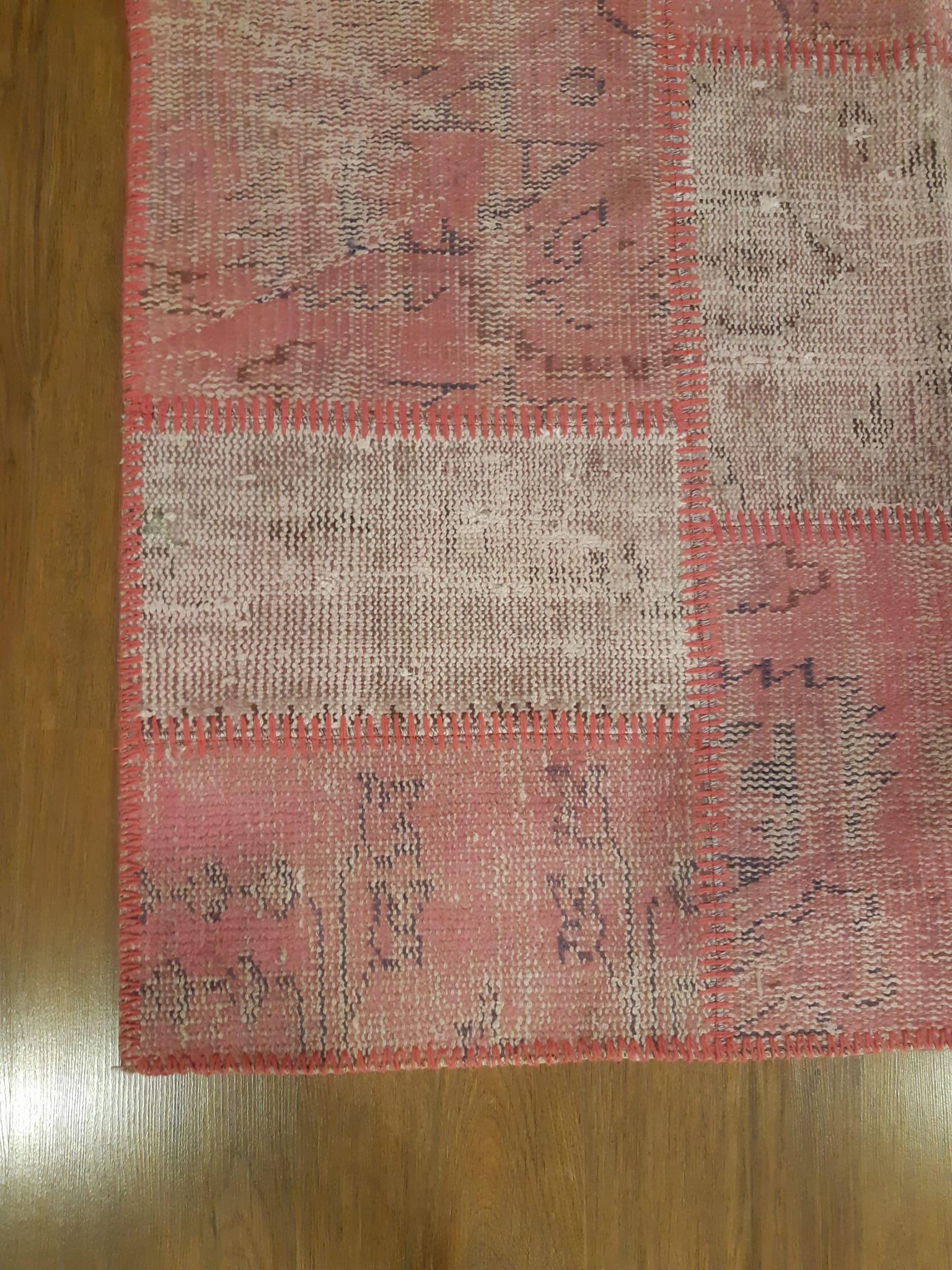 Handmade Pink Patchwork Rug: Bohemian Wool Area Rug (4x6 ft)