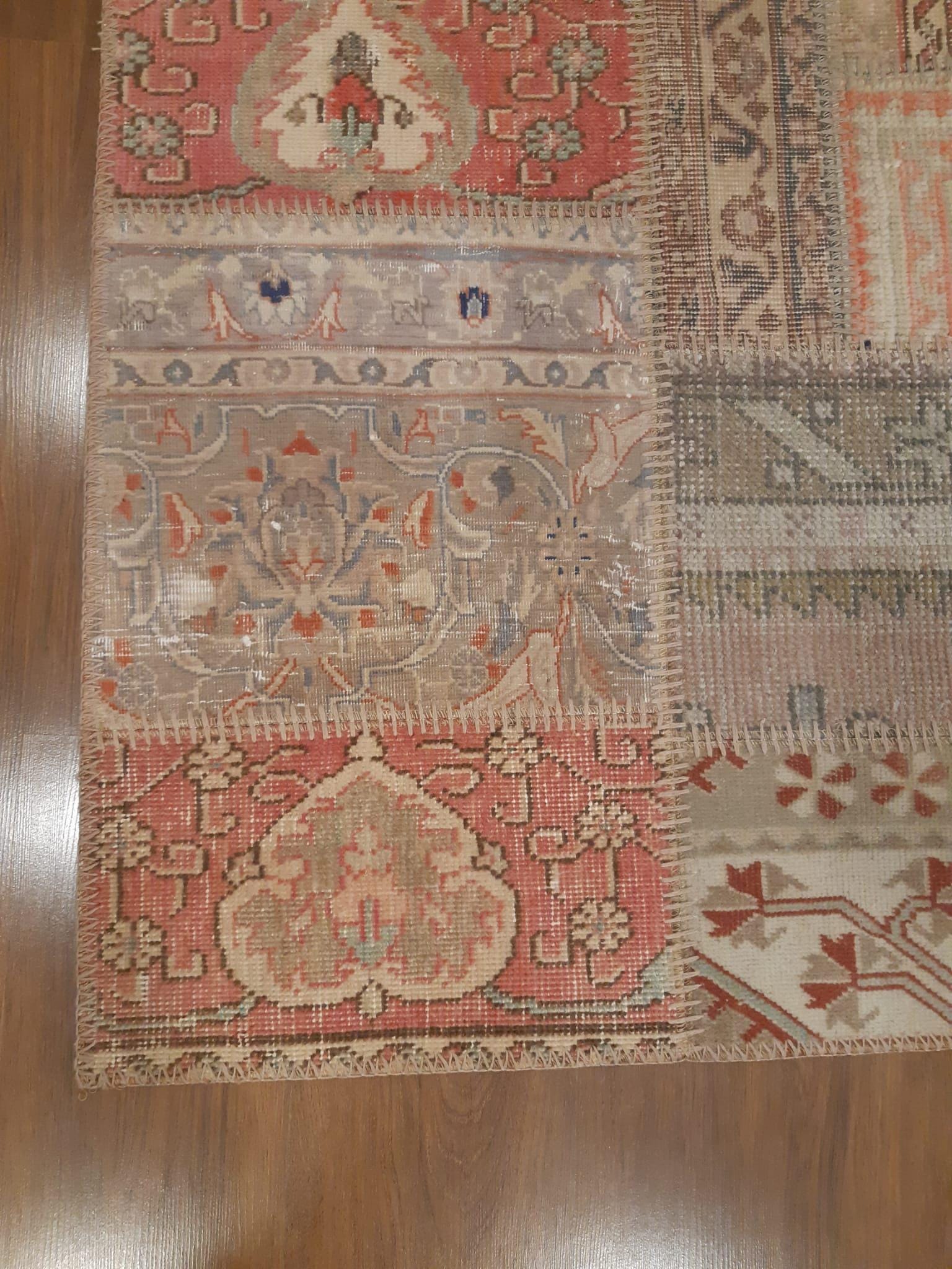 6.6x9.8, Handmade Wool Turkish Patchwork Rug – Vintage, Bohemian, One-of-a-Kind Area Rug