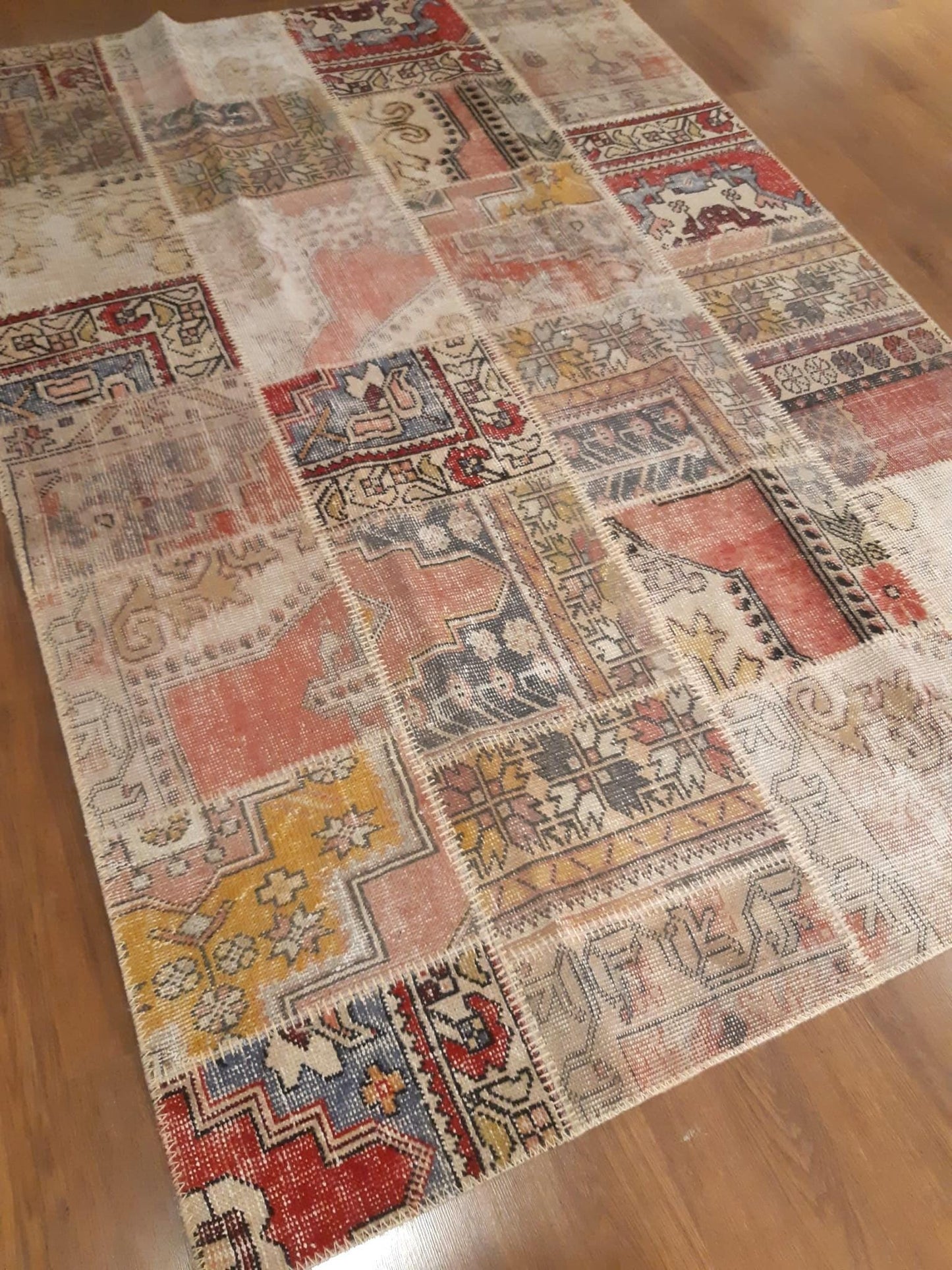 5.6x7.9, Handmade Wool Turkish Patchwork Rug – Vintage, Bohemian, One-of-a-Kind Area Rug
