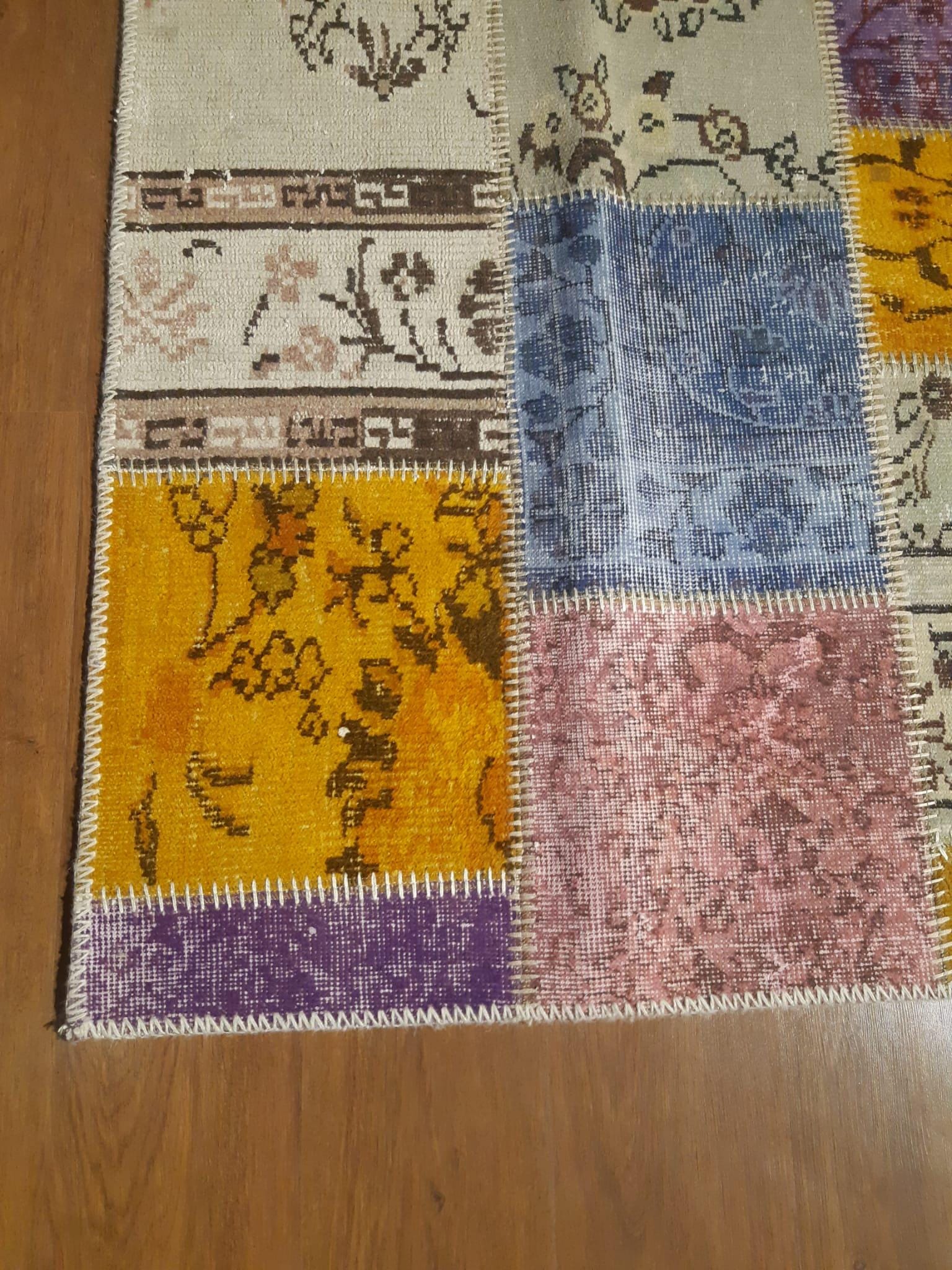 4.6x6.6, Handmade Wool Turkish Patchwork Rug – Vintage, Bohemian, One-of-a-Kind Area Rug