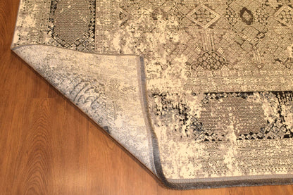 7x10 ft, Distressed Classic black Rug: Bamboo carpet with fine Fringes