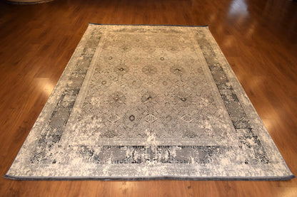 7x10 ft, Distressed Classic black Rug: Bamboo carpet with fine Fringes