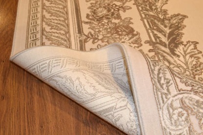 7x10 ft, Classic beige medallion Bamboo Rug with fine Fringes