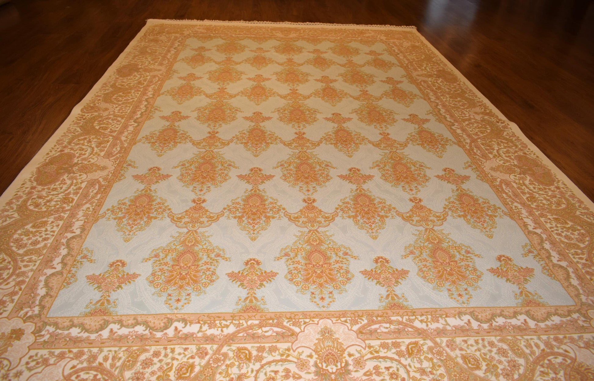 7x10 ft, Blue Classic oriental Bamboo Rug with fringes