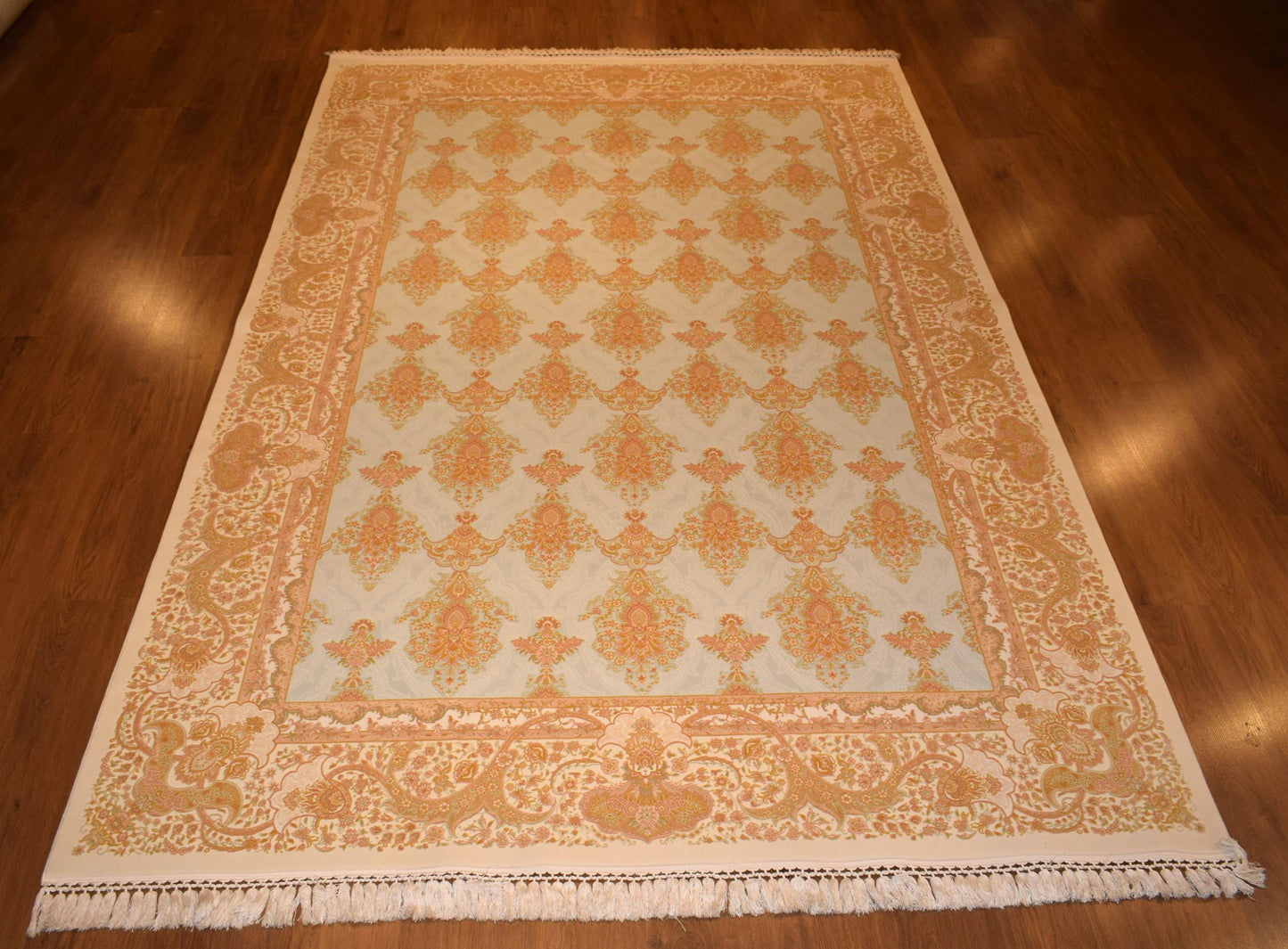 7x10 ft, Blue Classic oriental Bamboo Rug with fringes
