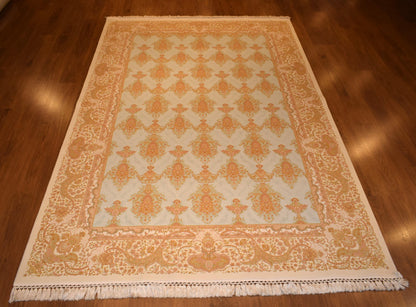7x10 ft, Blue Classic oriental Bamboo Rug with fringes