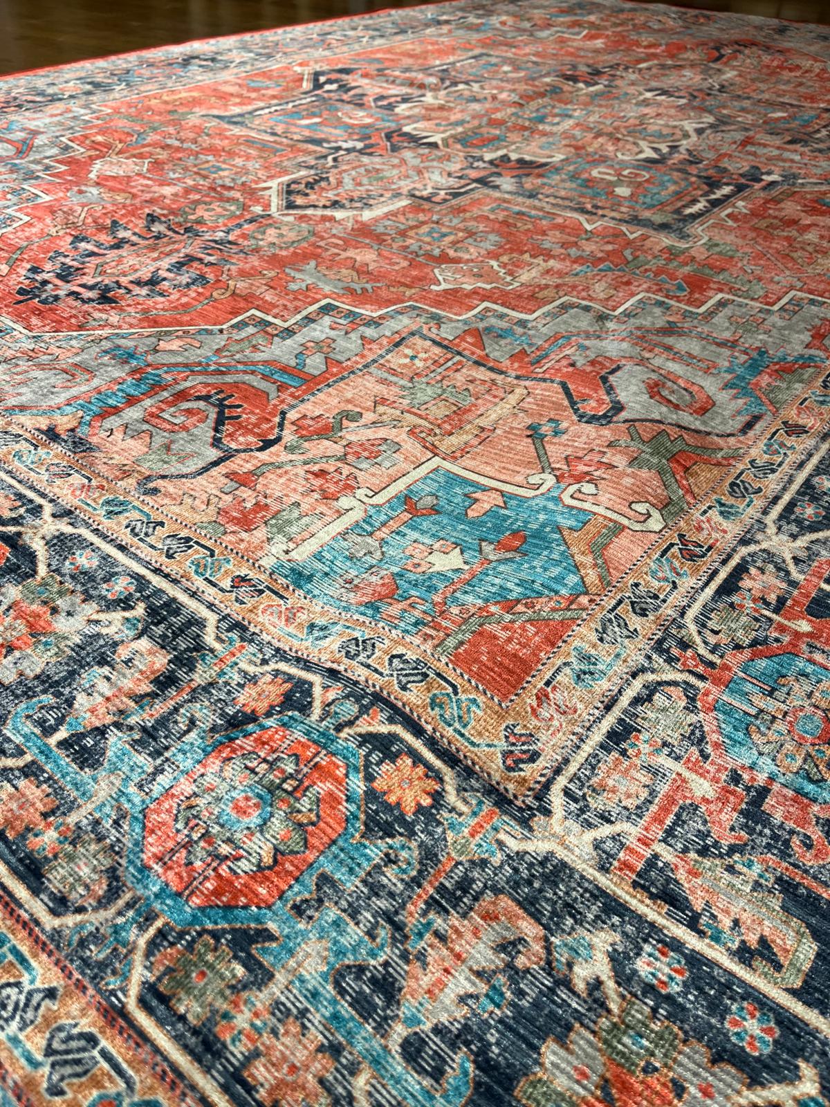 Red Vintage Oriental Rug: Classic Washable Rug with Tassels