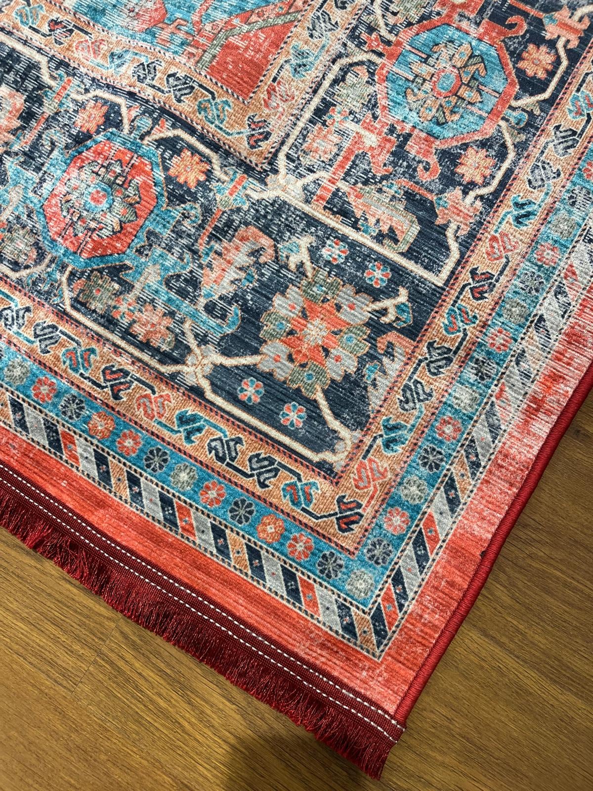 Red Vintage Oriental Rug: Classic Washable Rug with Tassels