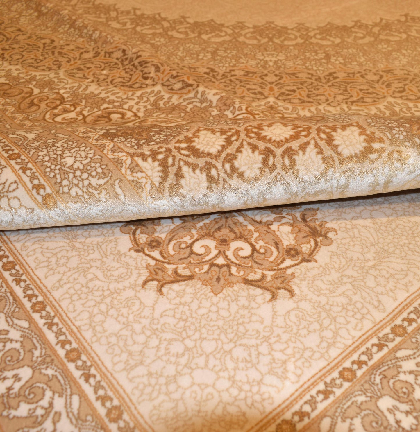 8x15 ft, Oversize Beige Classic Silk Medallion Rug: Fine quality rug with Fringes