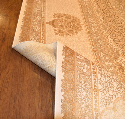 8x15 ft, Oversize Beige Classic Silk Medallion Rug: Fine quality rug with Fringes