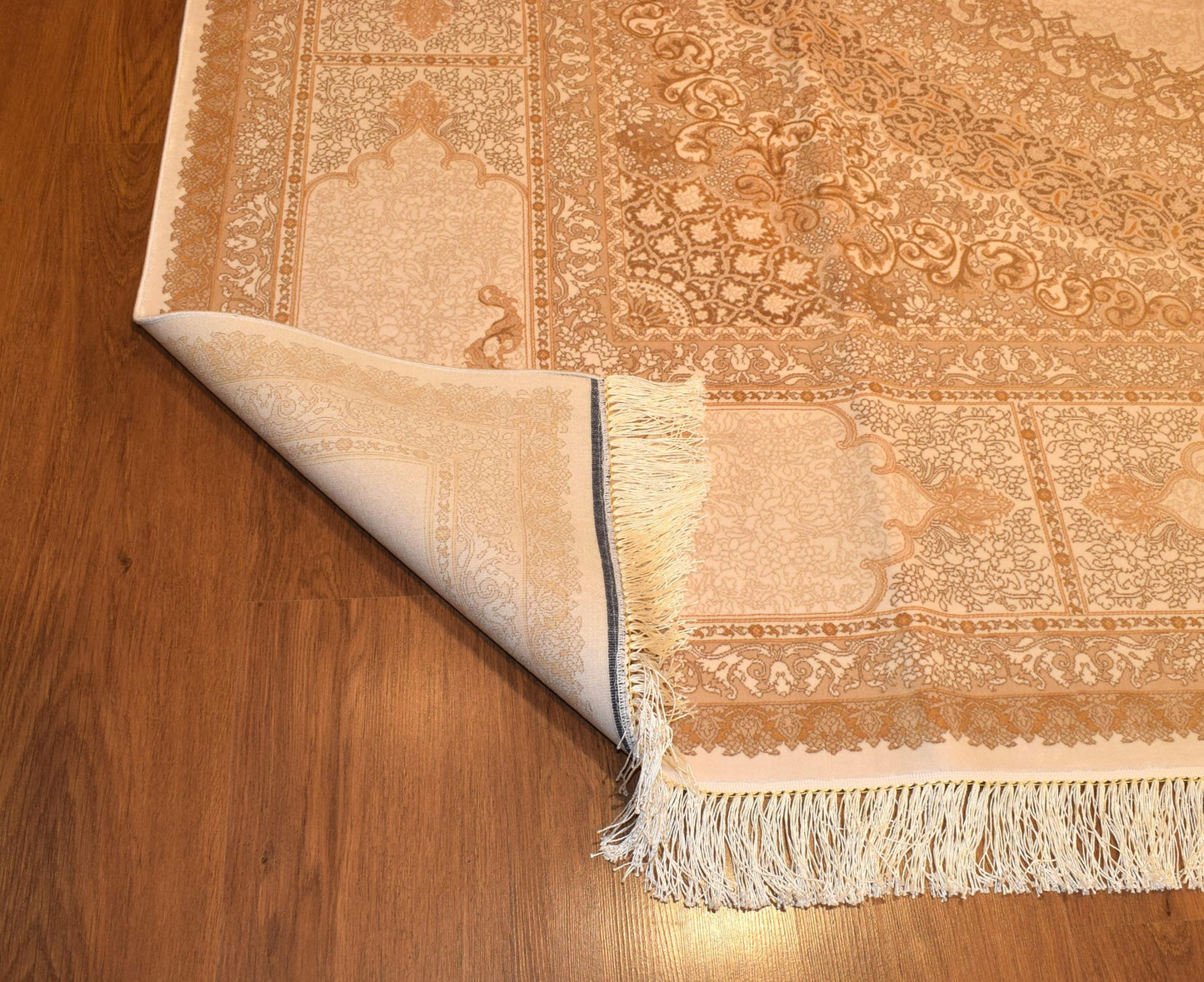 8x15 ft, Oversize Beige Classic Silk Medallion Rug: Fine quality rug with Fringes