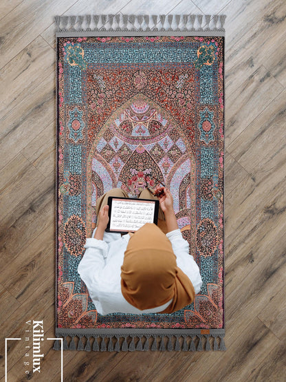 Turkish Prayer Rug, Ottoman Design Seccade, Soft Muslim Prayer Mat