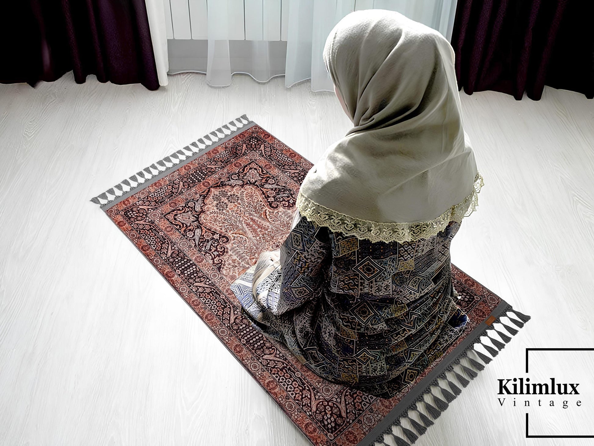 Turkish Prayer Rug, Soft Muslim Prayer Mat, Ottoman Design