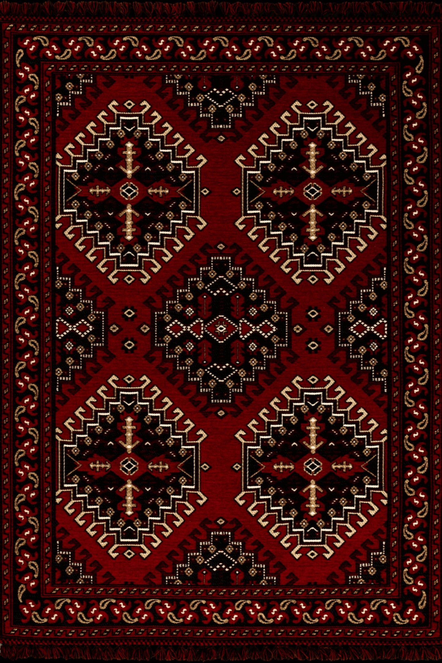 Red & Blue Washable oriental Afghan Rug: Vintage Farmhouse Style